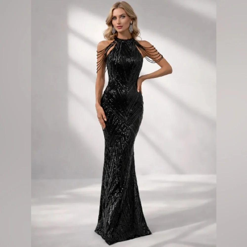 prom dress with chains Plus Beads Chain Mermaid Prom Dress P0080